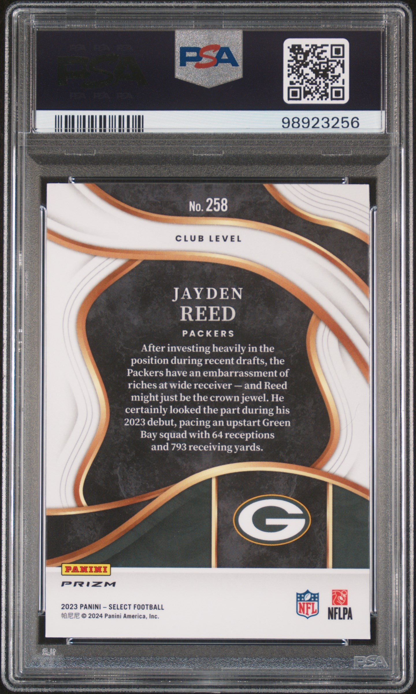 2023 Panini Select #258 Jayden Reed Silver Prizm PSA 10