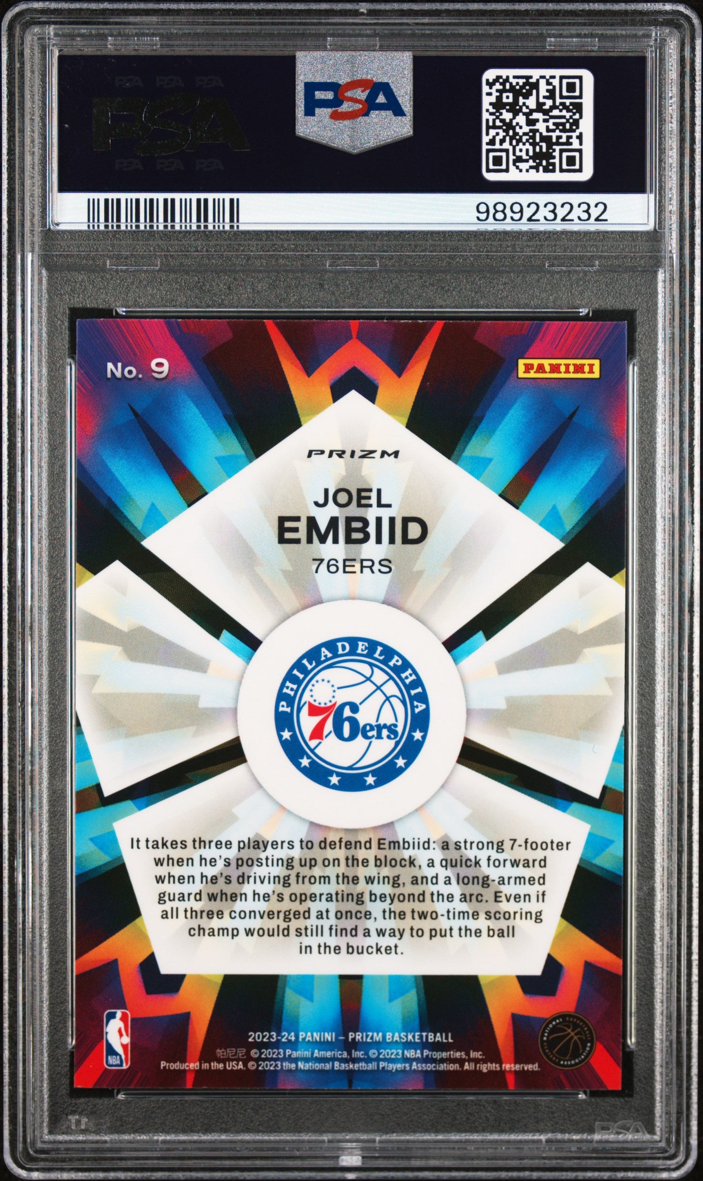 2023 Panini Prizm Kaleidoscopic #9 Joel Embiid Kaleidoscopic-Silver Prizm PSA 10
