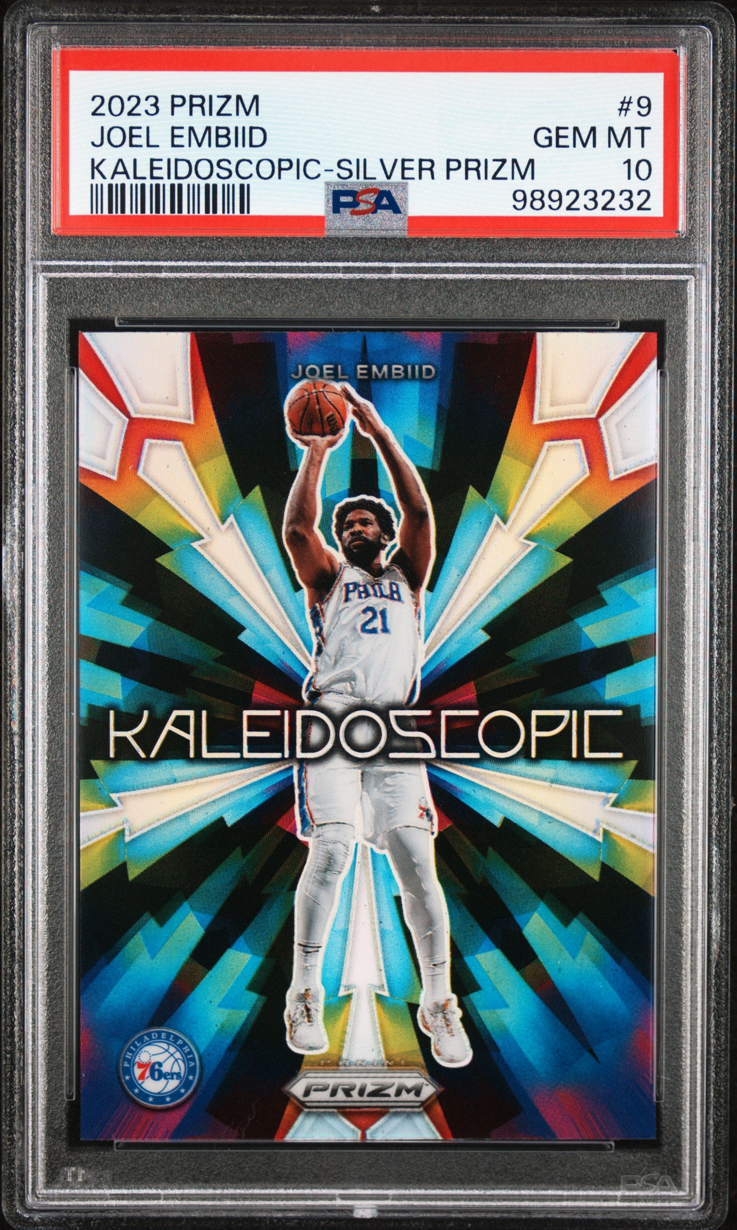 2023 Panini Prizm Kaleidoscopic #9 Joel Embiid Kaleidoscopic-Silver Prizm PSA 10