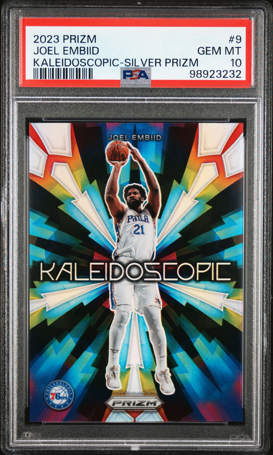 2023 Panini Prizm Kaleidoscopic #9 Joel Embiid Kaleidoscopic-Silver Prizm PSA 10