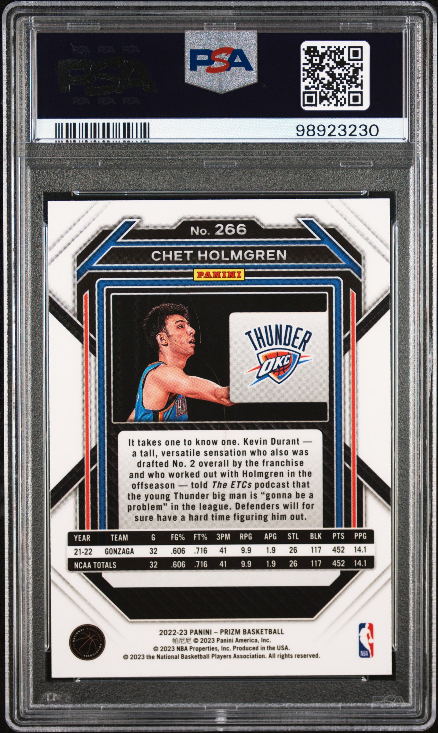 2022 Panini Prizm #266 Chet Holmgren PSA 10