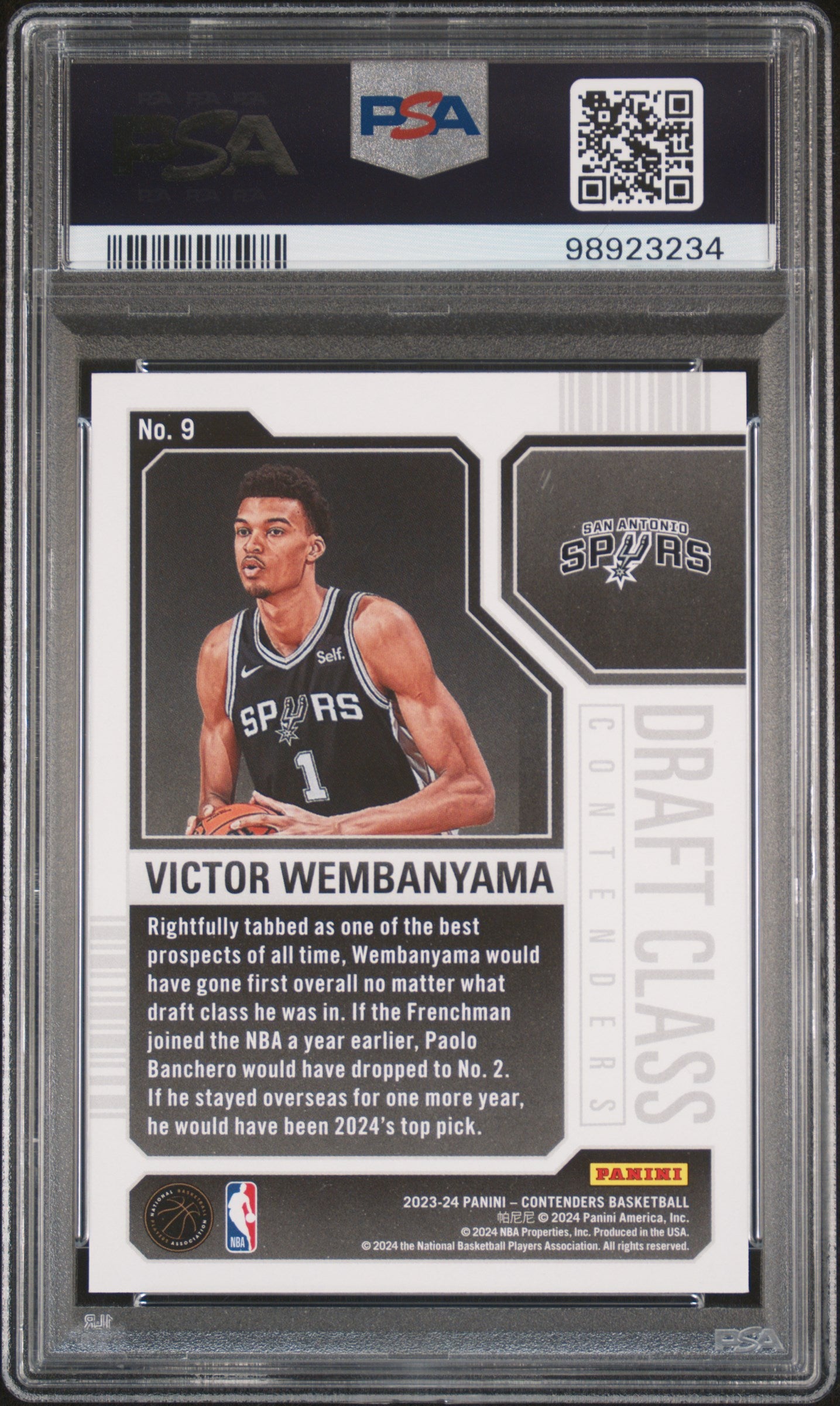 2023 Panini Contenders 2023 Draft Class Contenders #9 Victor Wembanyama PSA 9