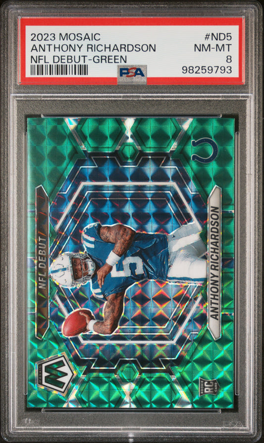 2023 Panini Mosaic Nfl Debut #ND5 Anthony Richardson Nfl Debut-Green PSA 8
