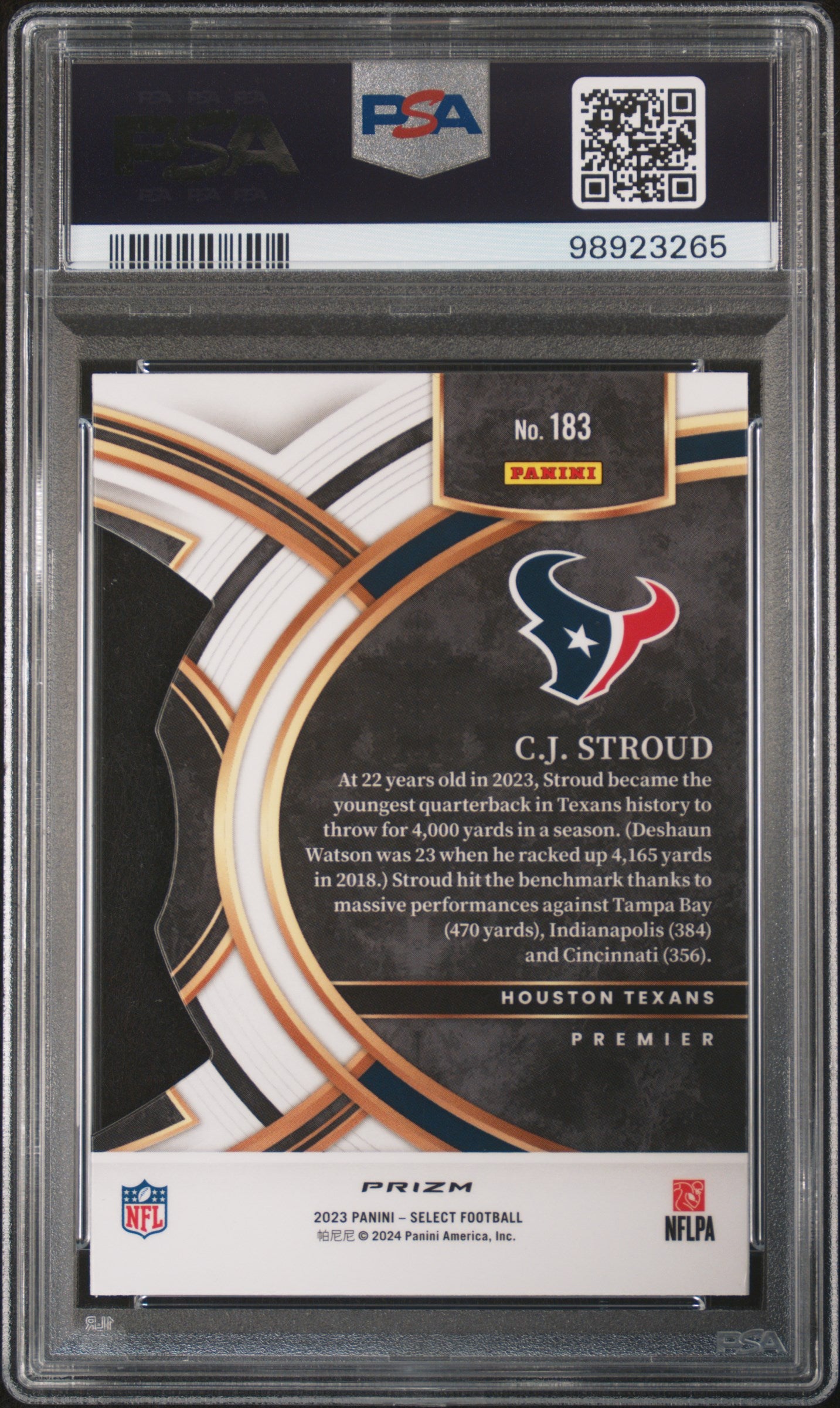 2023 Panini Select #183 Cj Stroud Die-Cut Green & Yellow Prizm PSA 9