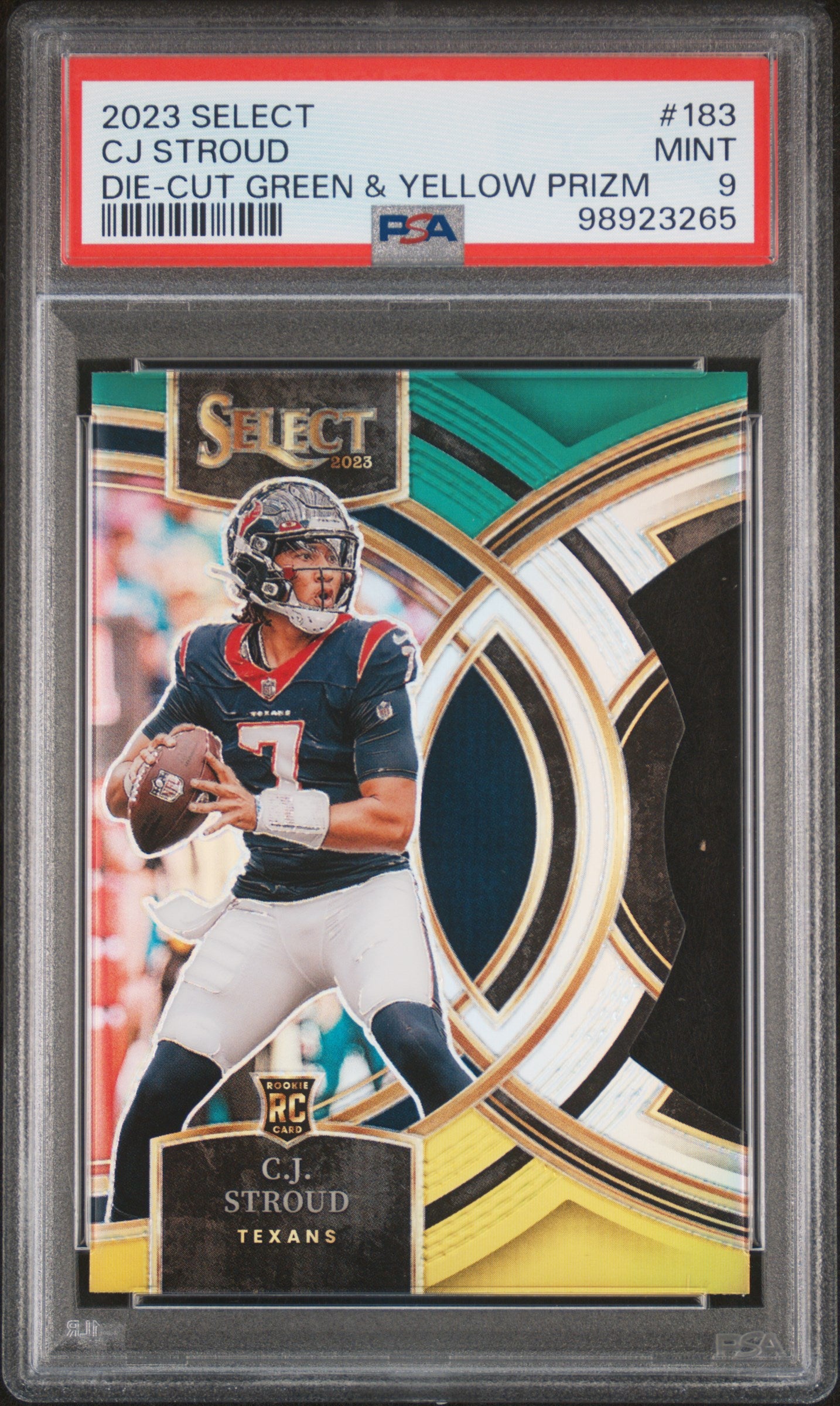 2023 Panini Select #183 Cj Stroud Die-Cut Green & Yellow Prizm PSA 9
