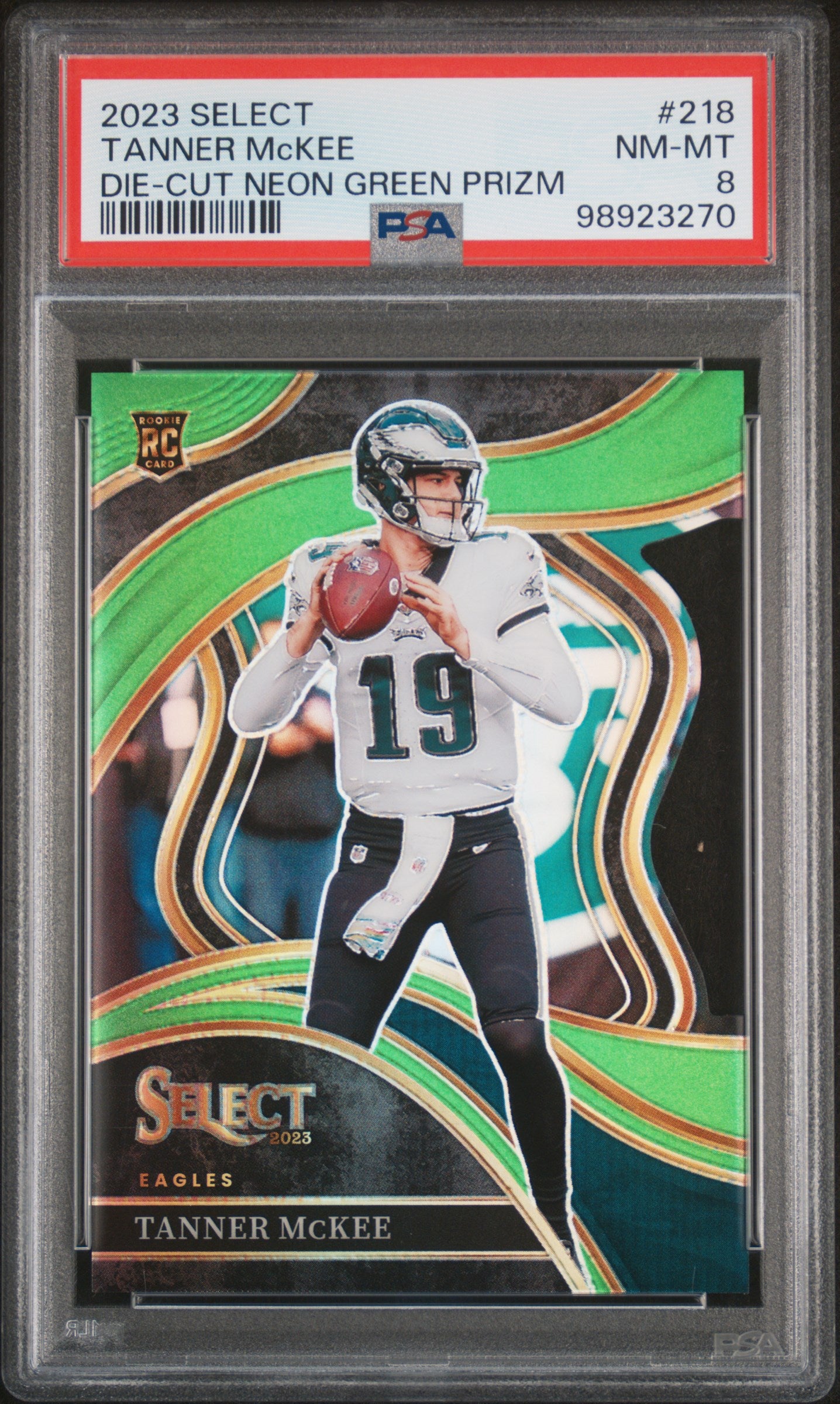 2023 Panini Select #218 Tanner Mckee Die-Cut Neon Green Prizm PSA 8