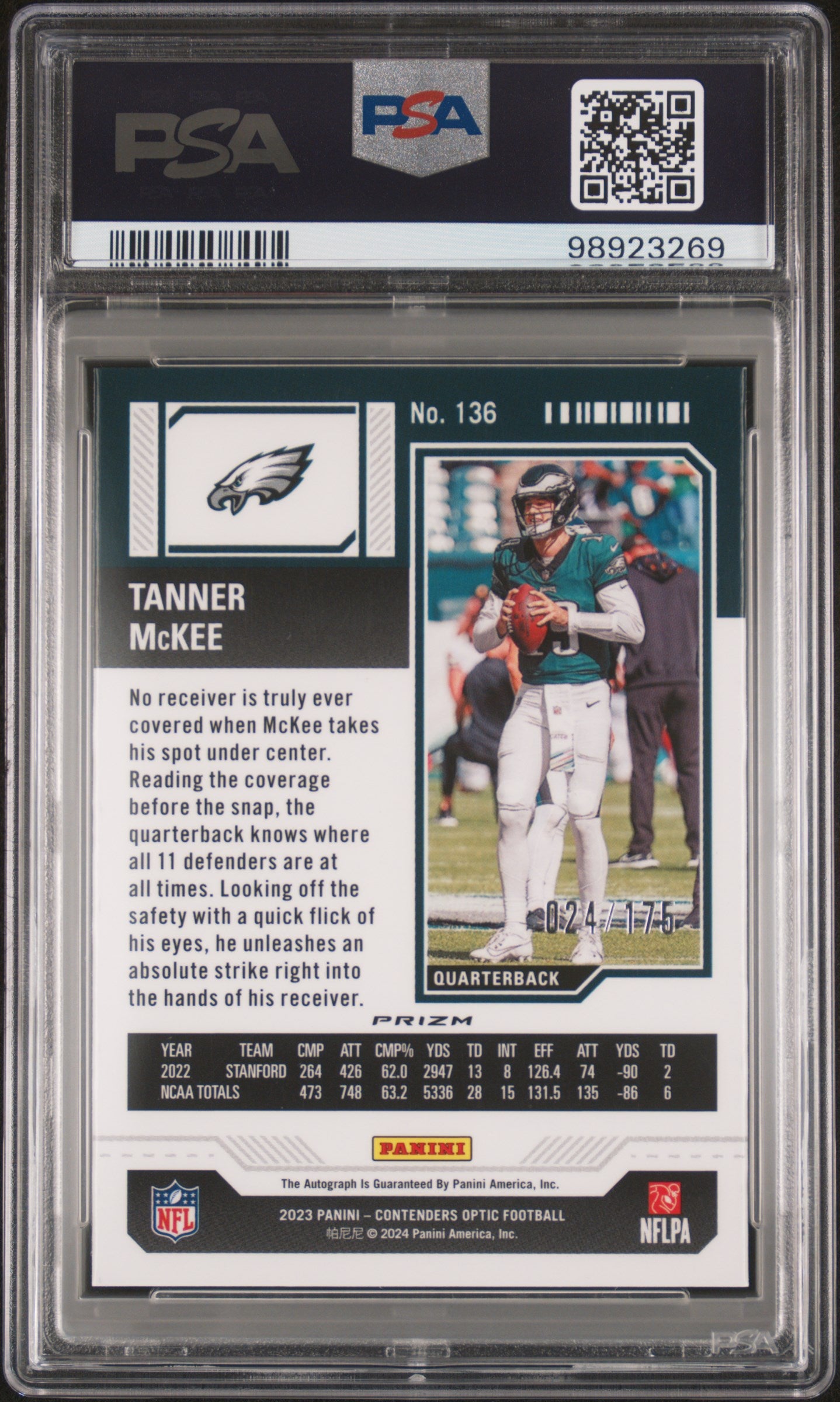 2023 Panini Contenders Optic #136 Tanner Mckee Autograph-Red PSA 9