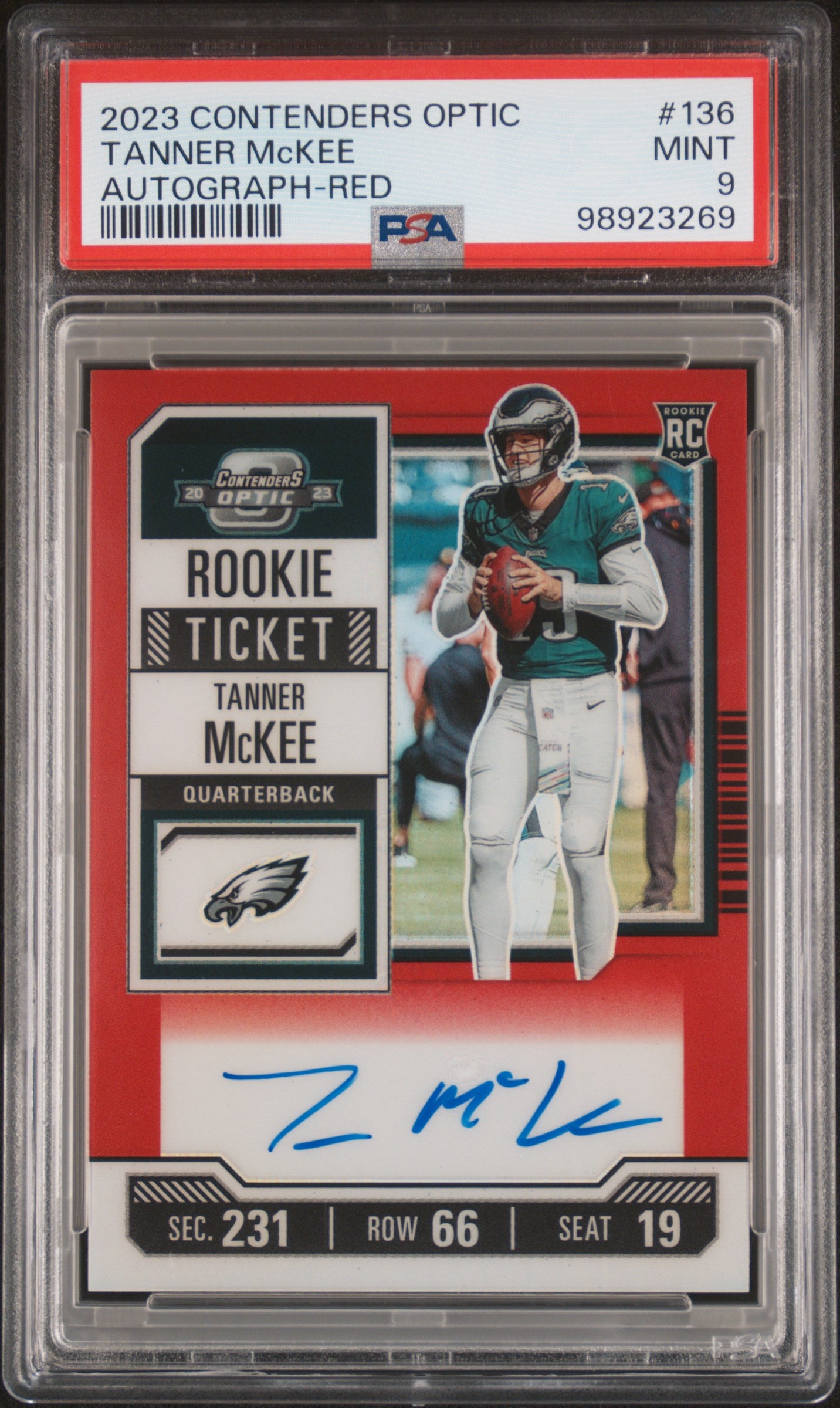 2023 Panini Contenders Optic #136 Tanner Mckee Autograph-Red PSA 9