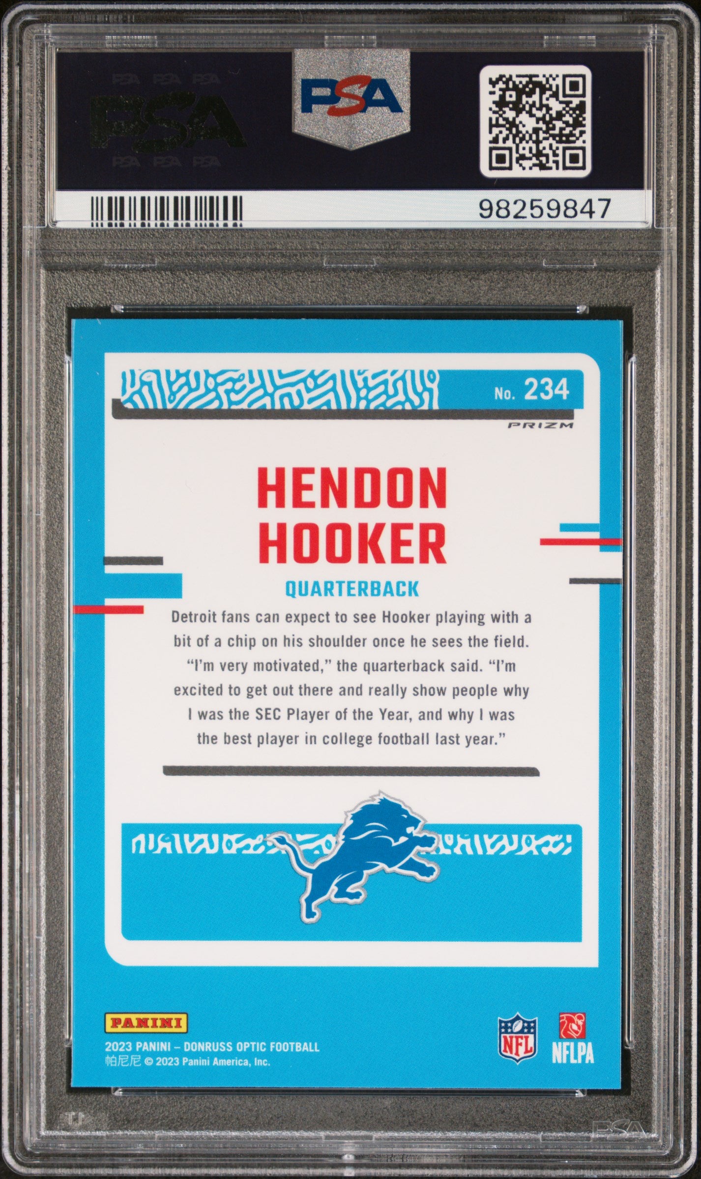 2023 Panini Donruss Optic #234 Hendon Hooker Pink PSA 9