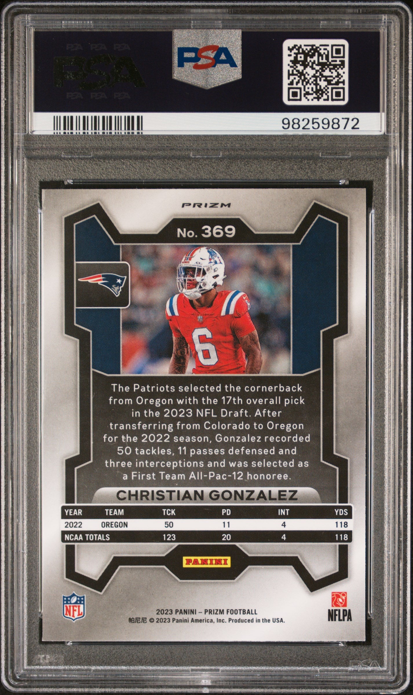 2023 Panini Prizm #369 Christian Gonzalez Silver Prizm PSA 9