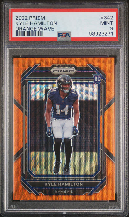2022 Panini Prizm #342 Kyle Hamilton Orange Wave PSA 9