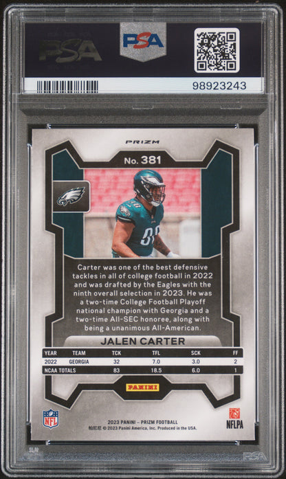 2023 Panini Prizm #381 Jalen Carter Green Wave PSA 10