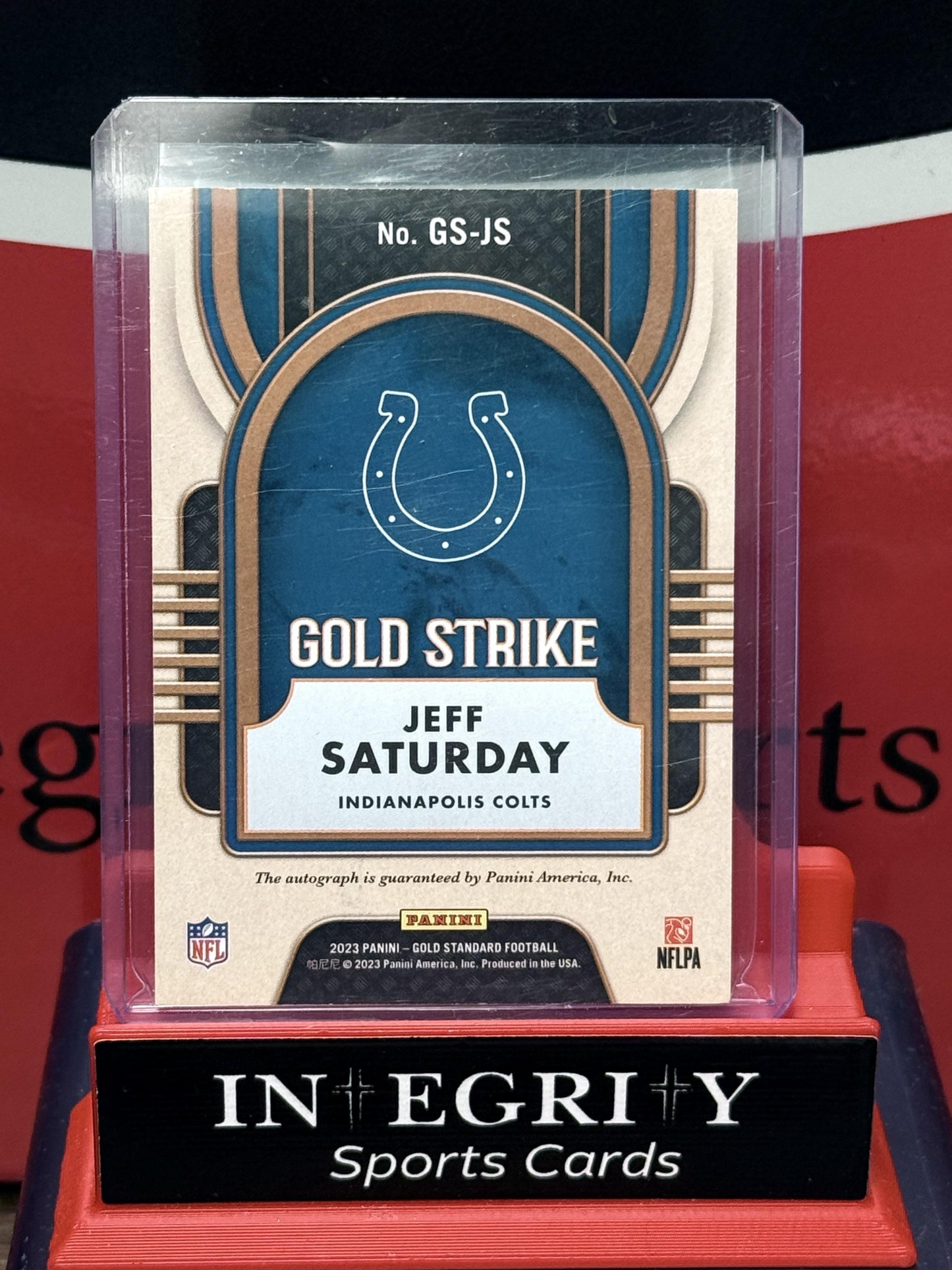 Jeff Saturday AUTO 05/24 - 2023 Panini Gold Standard Football Gold Strike #GS-JS