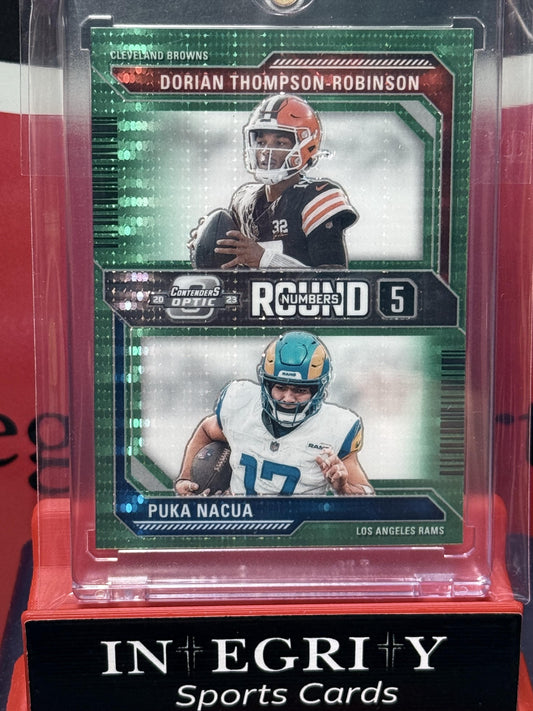 Panini contenders optic #RN-5 Puka Nacua, Dorian Thompson-Robinson Green