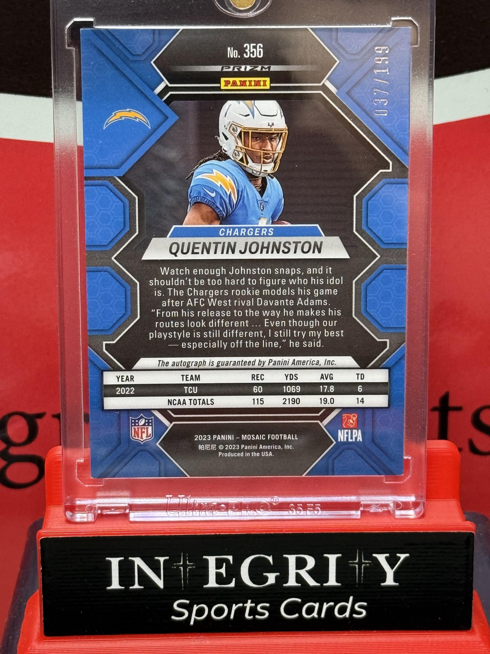 Panini Mosaic #356 Quentin Johnston Red Mosaic Auto/199