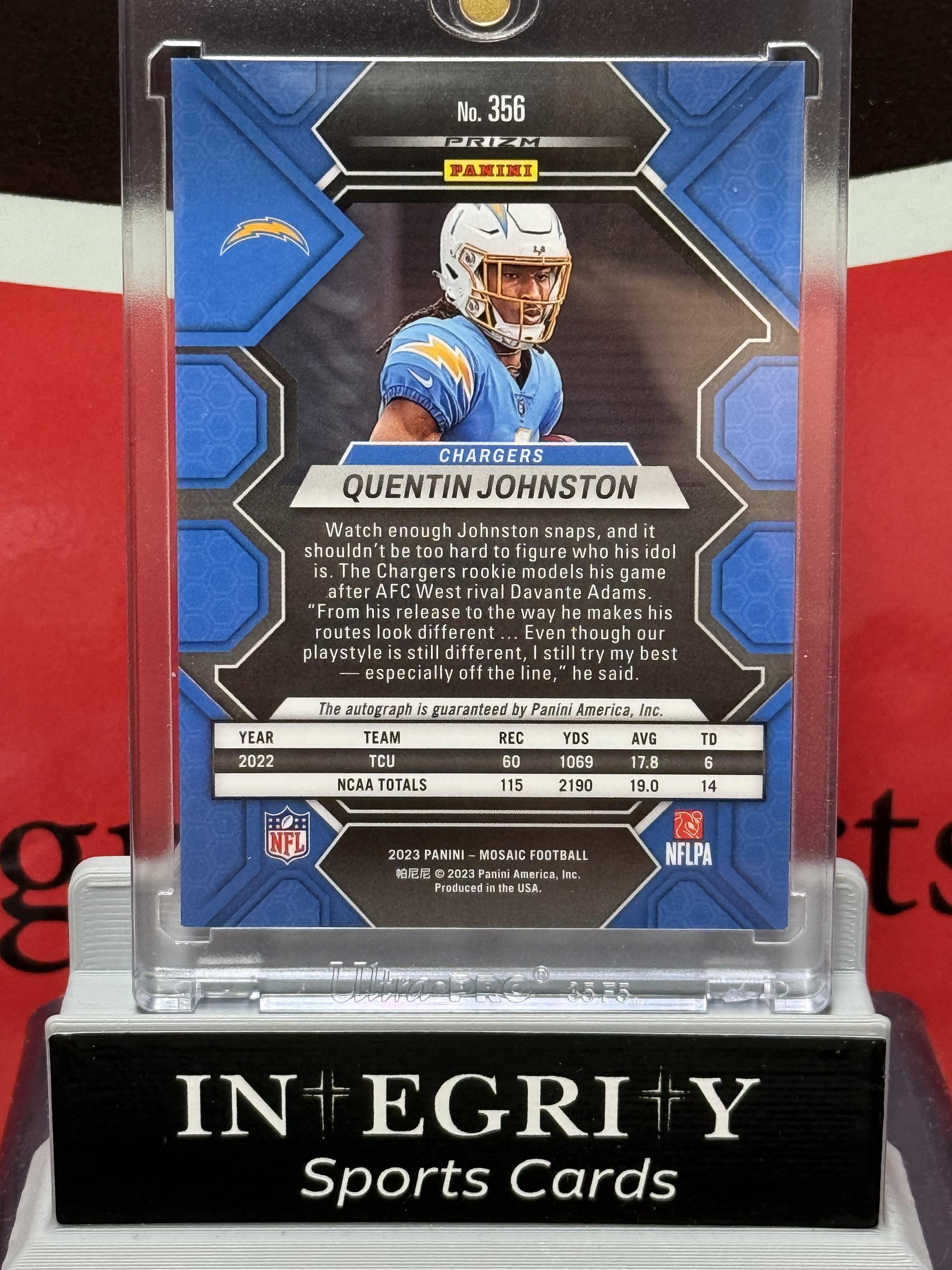 Panini Mosaic #356 Quentin Johnston No Huddle Blue Auto