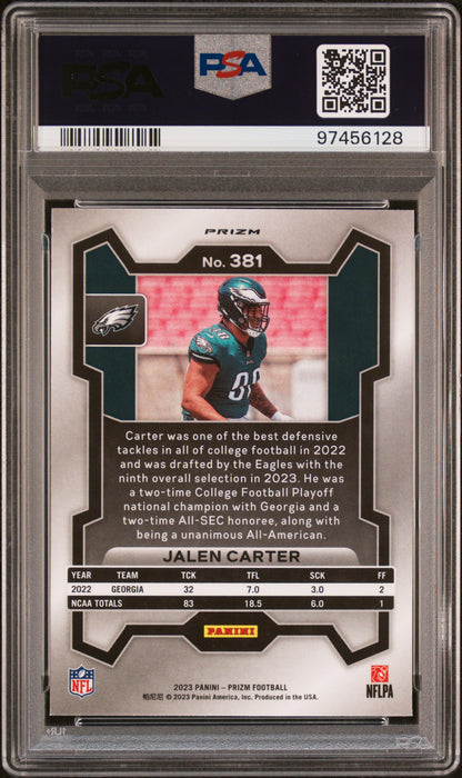 2023 Panini Prizm #381 Jalen Carter No Huddle Silver PSA 10