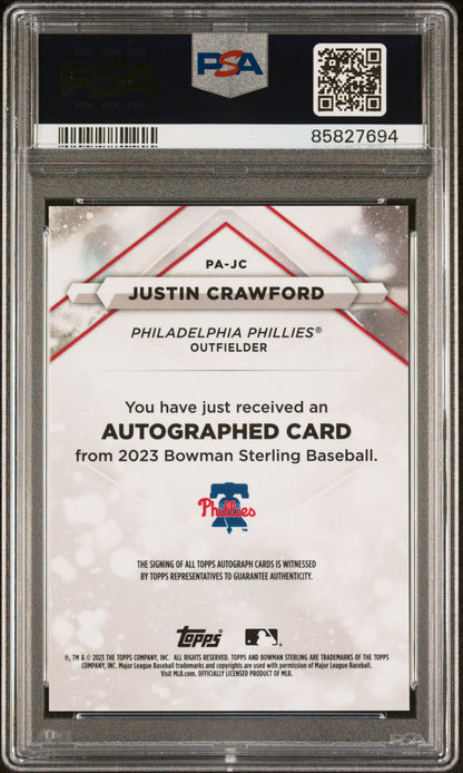 2023 Bowman Sterling Prospect Autographs #PAJC Justin Crawford-Blue/25 PSA 10