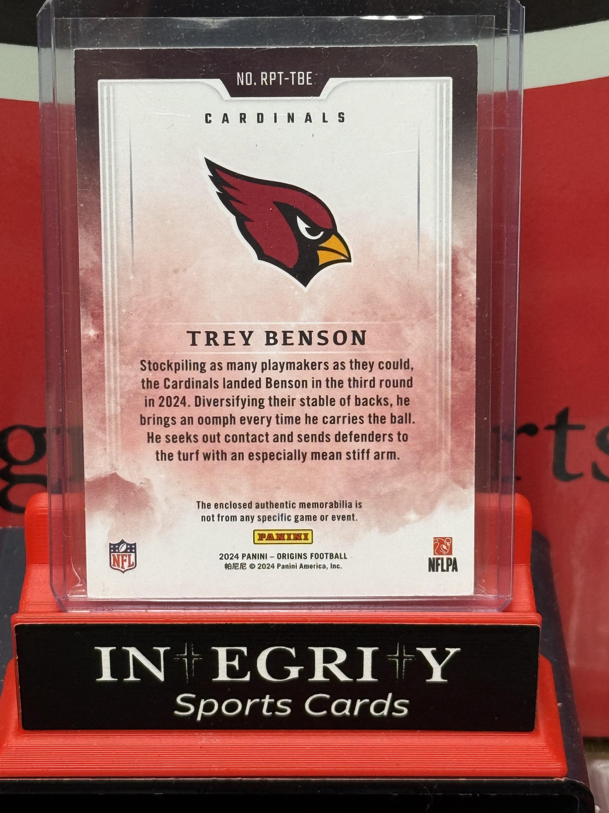2024 Panini Origins #RPT-TBE Trey Benson Rookie Patches Orange