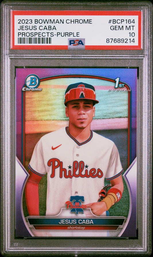 2023 Bowman Chrome Prospects #BCP164 Jesus Caba Purple Refractor/250 PSA 10