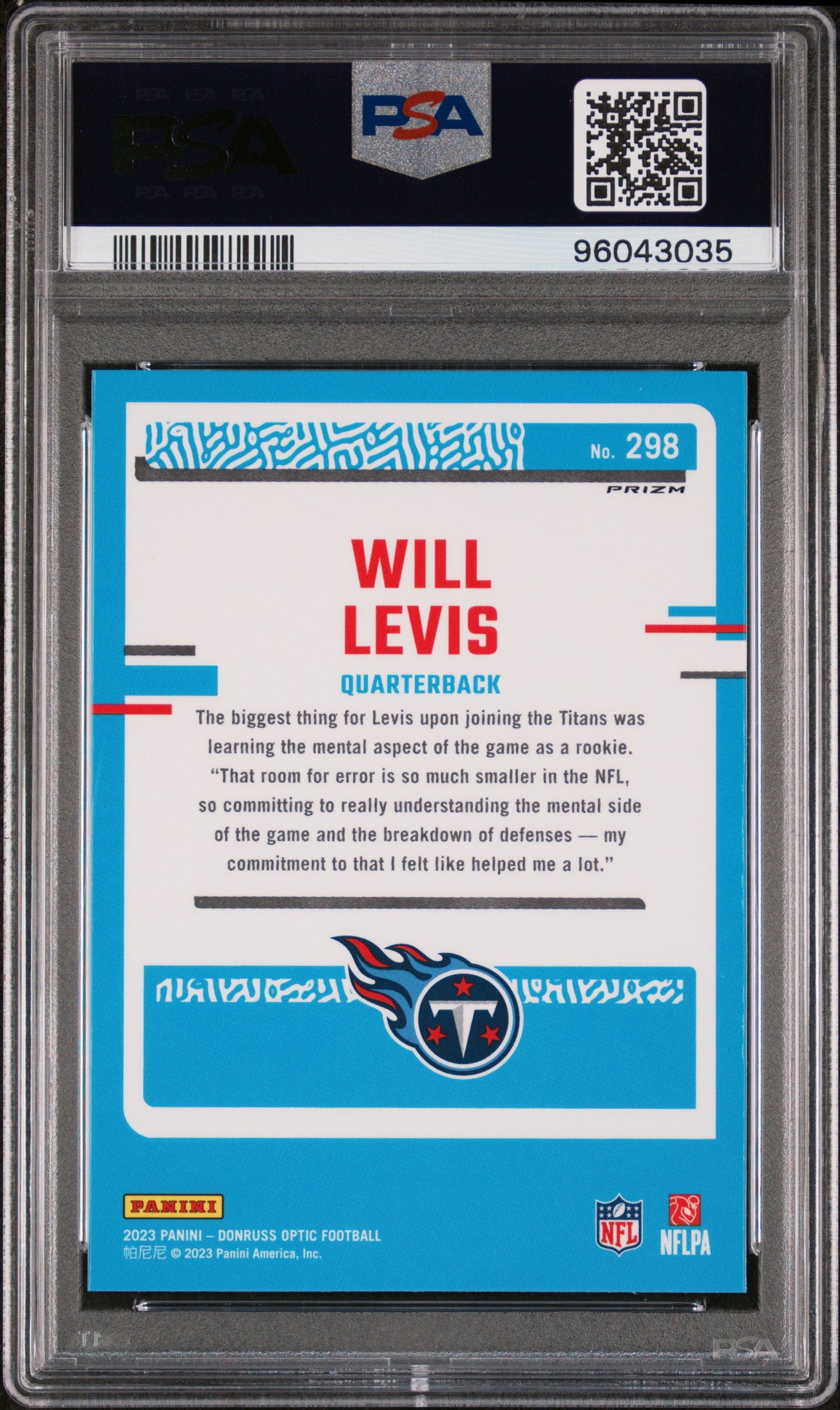 2023 Panini Donruss Optic #298 Will Levis Blue Hyper PSA 10