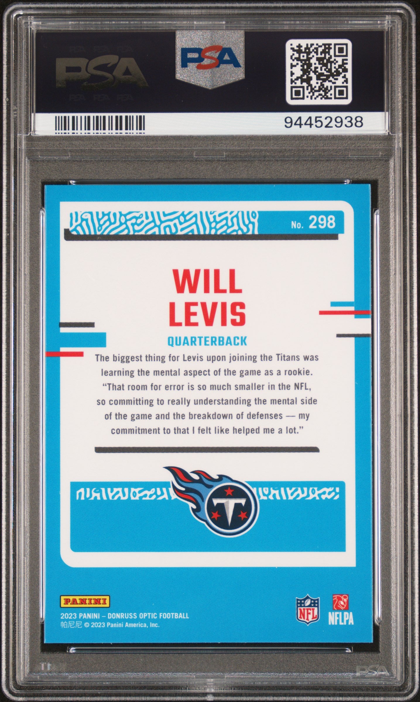 2023 Panini Donruss Optic #298 Will Levis PSA 10