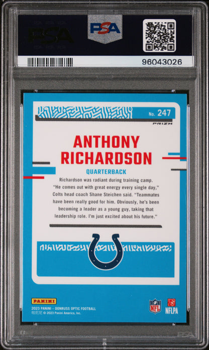 2023 Panini Donruss Optic #247 Anthony Richardson Green Hyper PSA 10