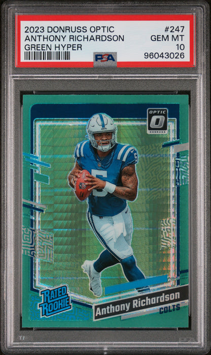 2023 Panini Donruss Optic #247 Anthony Richardson Green Hyper PSA 10