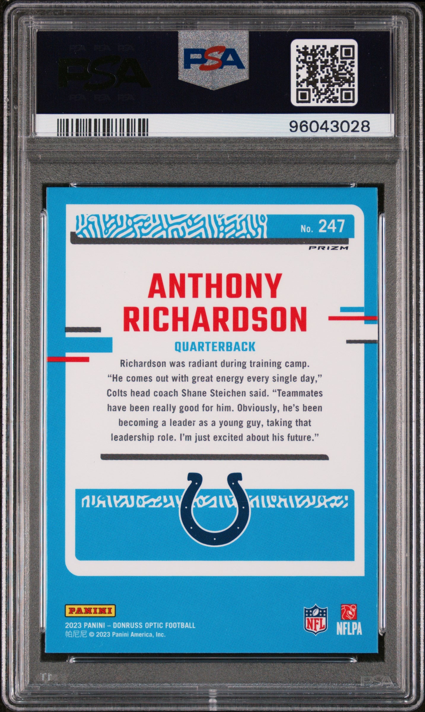 2023 Panini Donruss Optic #247 Anthony Richardson Purple Shock PSA 10