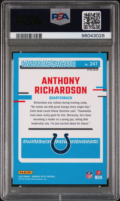 2023 Panini Donruss Optic #247 Anthony Richardson Purple Shock PSA 10
