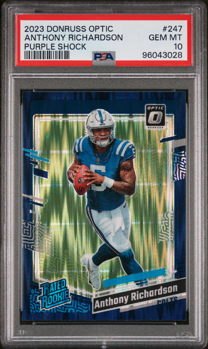 2023 Panini Donruss Optic #247 Anthony Richardson Purple Shock PSA 10