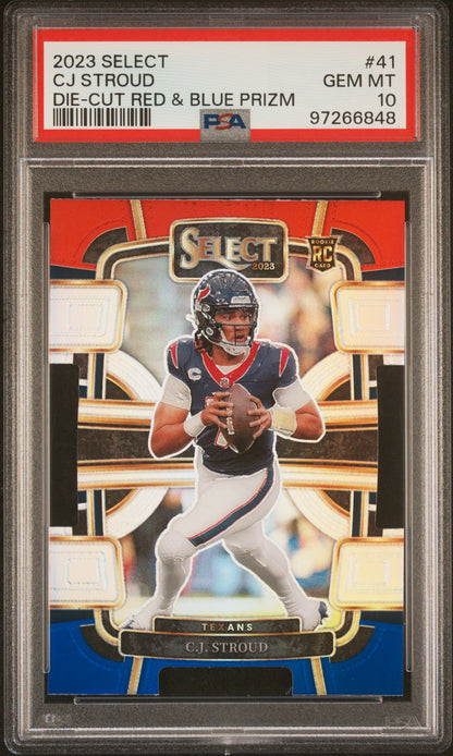 2023 Panini Select #41 Cj Stroud Die-Cut Red & Blue Prizm PSA 10