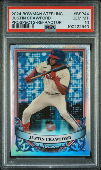 2024 Bowman Sterling #BSP44 Justin Crawford Refractor/199 PSA 10