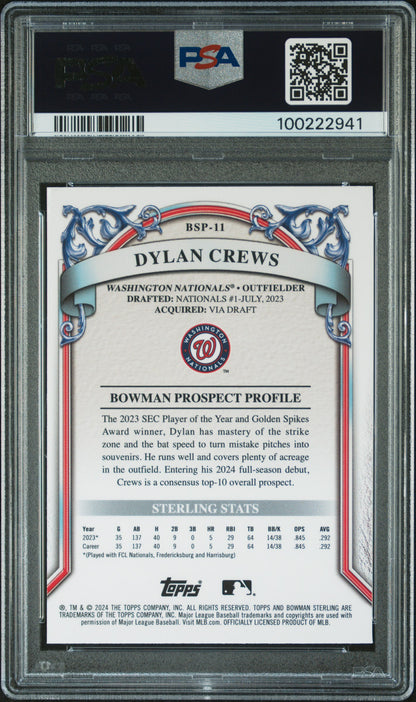 2024 Bowman Sterling Prospects #BSP11 Dylan Crews Prospects PSA 8