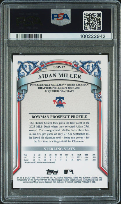 2024 Bowman Sterling Prospects #BSP12 Aidan Miller Prospects PSA 10