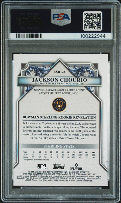 2024 Bowman Sterling Rookies #BSR26 Jackson Chourio-Mini Diamond/150PSA 9