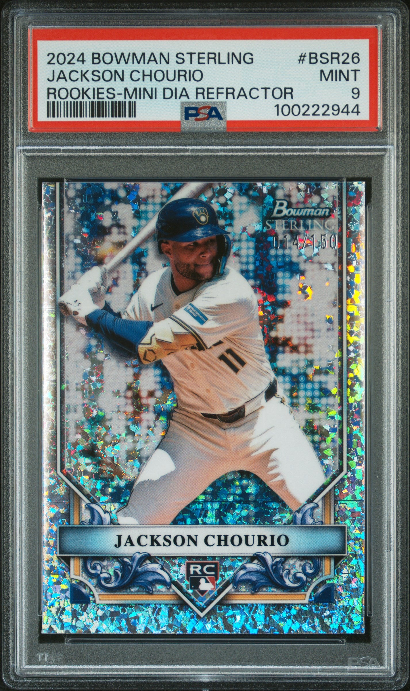2024 Bowman Sterling Rookies #BSR26 Jackson Chourio-Mini Diamond/150PSA 9