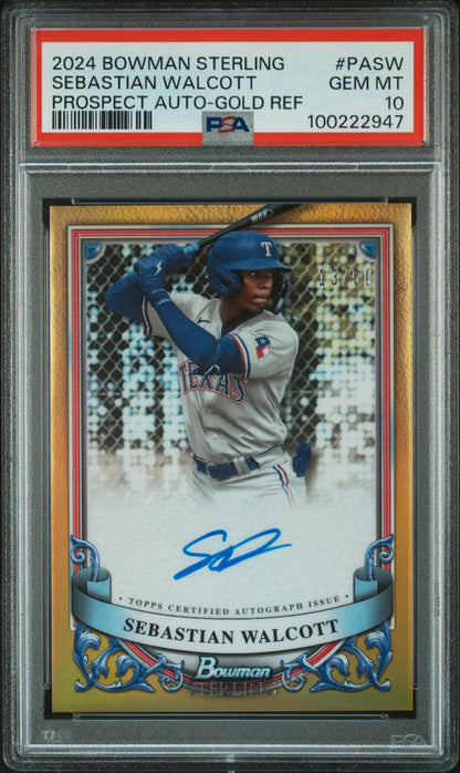 2024 Bowman Sterling Prospect Autographs #PASW Sebastian Walcott-Gold/50 PSA 10