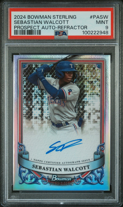 2024 Bowman Sterling  #PASW Sebastian Walcott Prospect Auto-Refractor/150 PSA 9