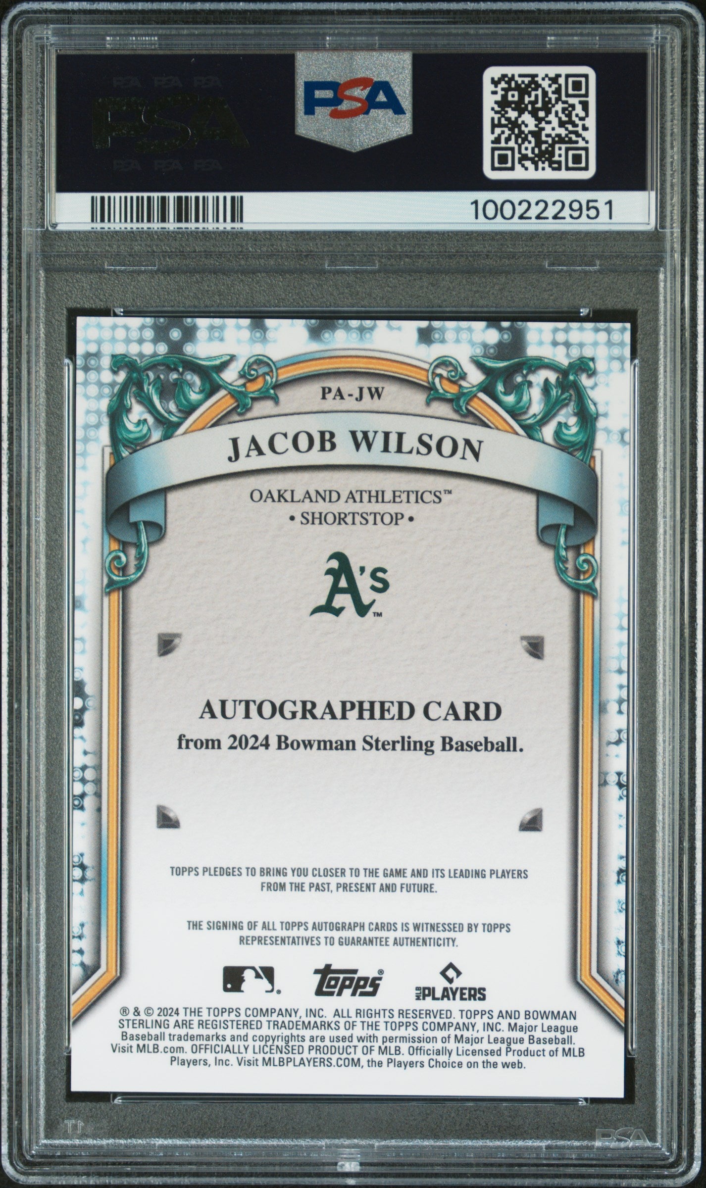 2024 Bowman Sterling Prospect Autographs #PAJW Jacob Wilson PSA 10