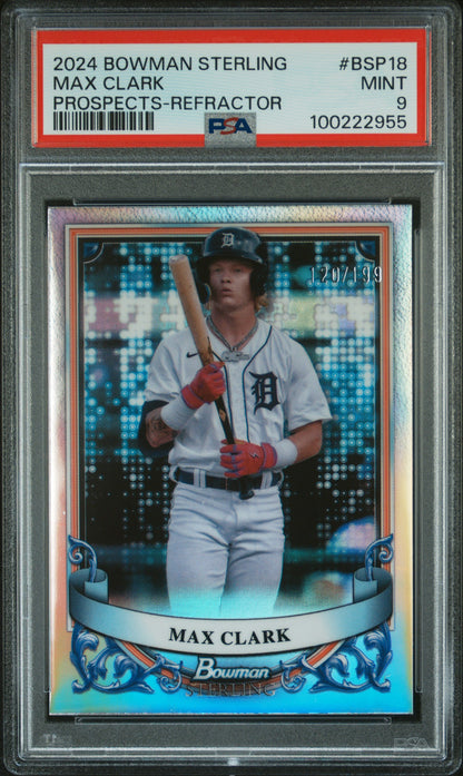 2024 Bowman Sterling Prospects #BSP18 Max Clark Prospects-Refractor PSA 9