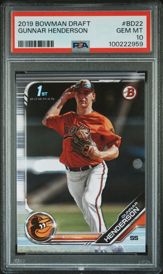 2019 Bowman Draft #BD22 Gunnar Henderson PSA 10