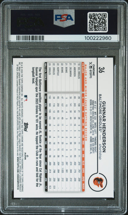 2024 Topps Chrome Logofractor  Edition #36 Gunnar Henderson Aqua/ 199 PSA 9