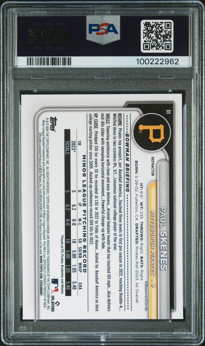 2024 Bowman Chrome #31 Paul Skenes Refractor PSA 10