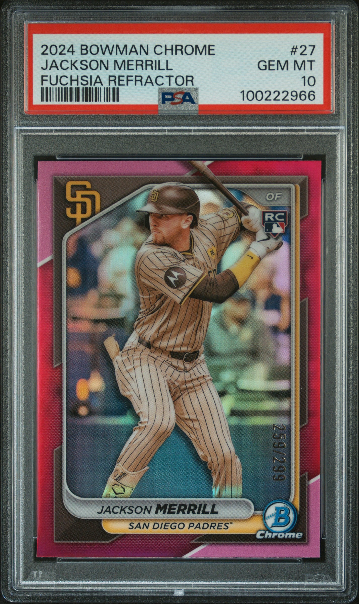 2024 Bowman Chrome #27 Jackson Merrill Fuchsia Refractor PSA 10