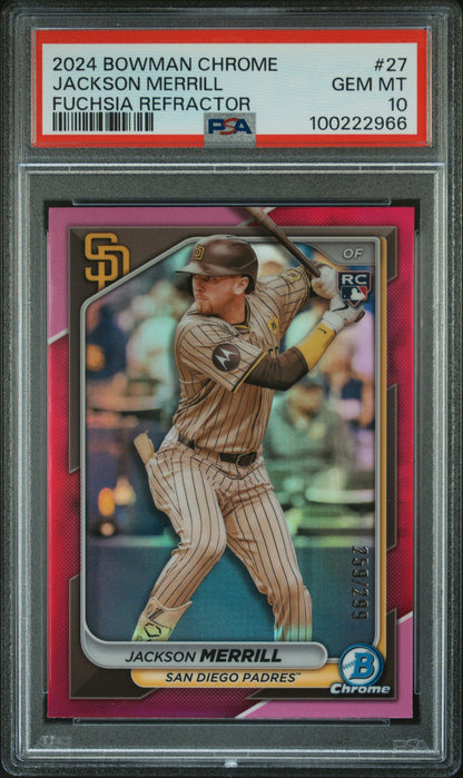 2024 Bowman Chrome #27 Jackson Merrill Fuchsia Refractor PSA 10