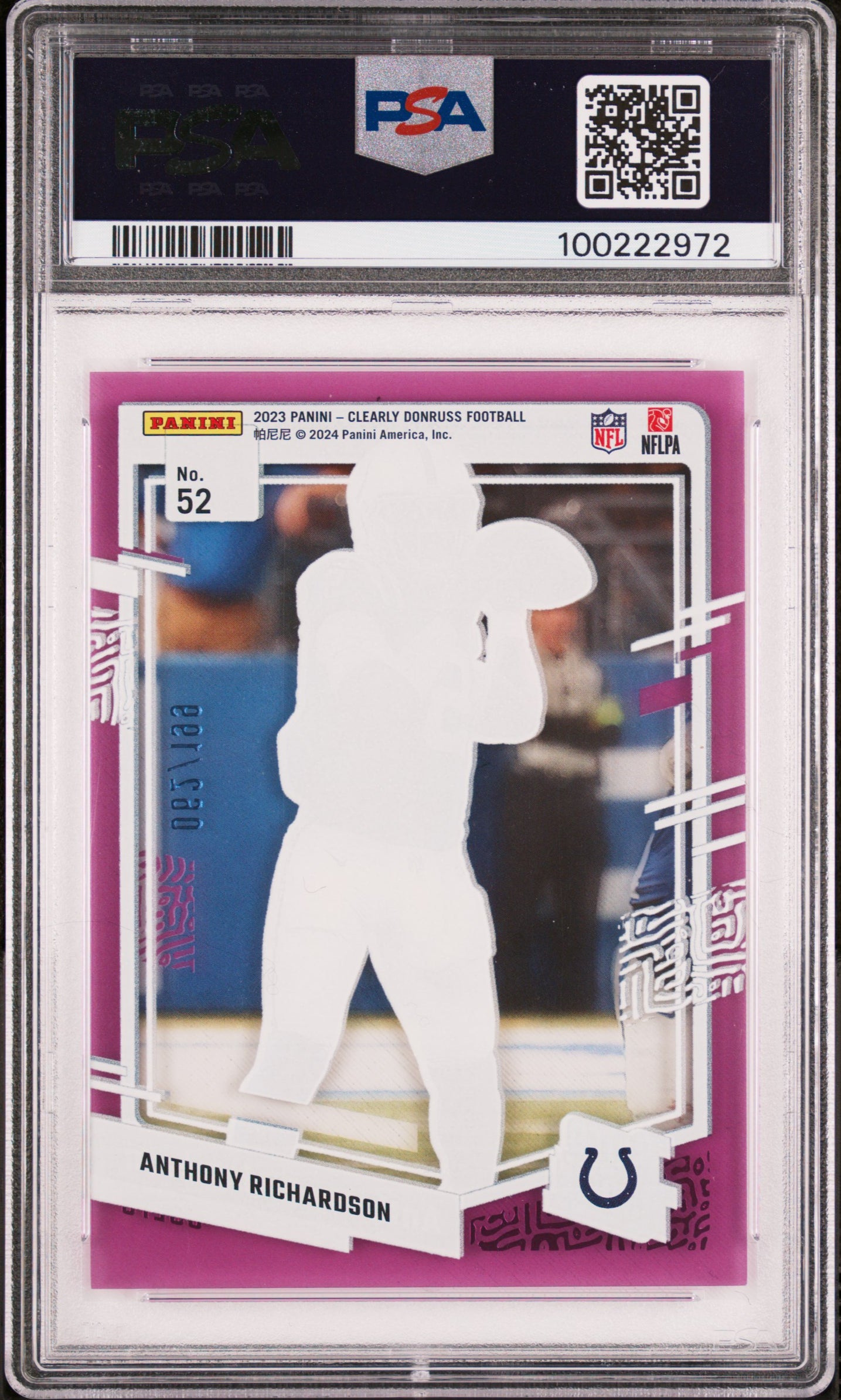 2023 Panini Clearly Donruss #52 Anthony Richardson Purple PSA 9