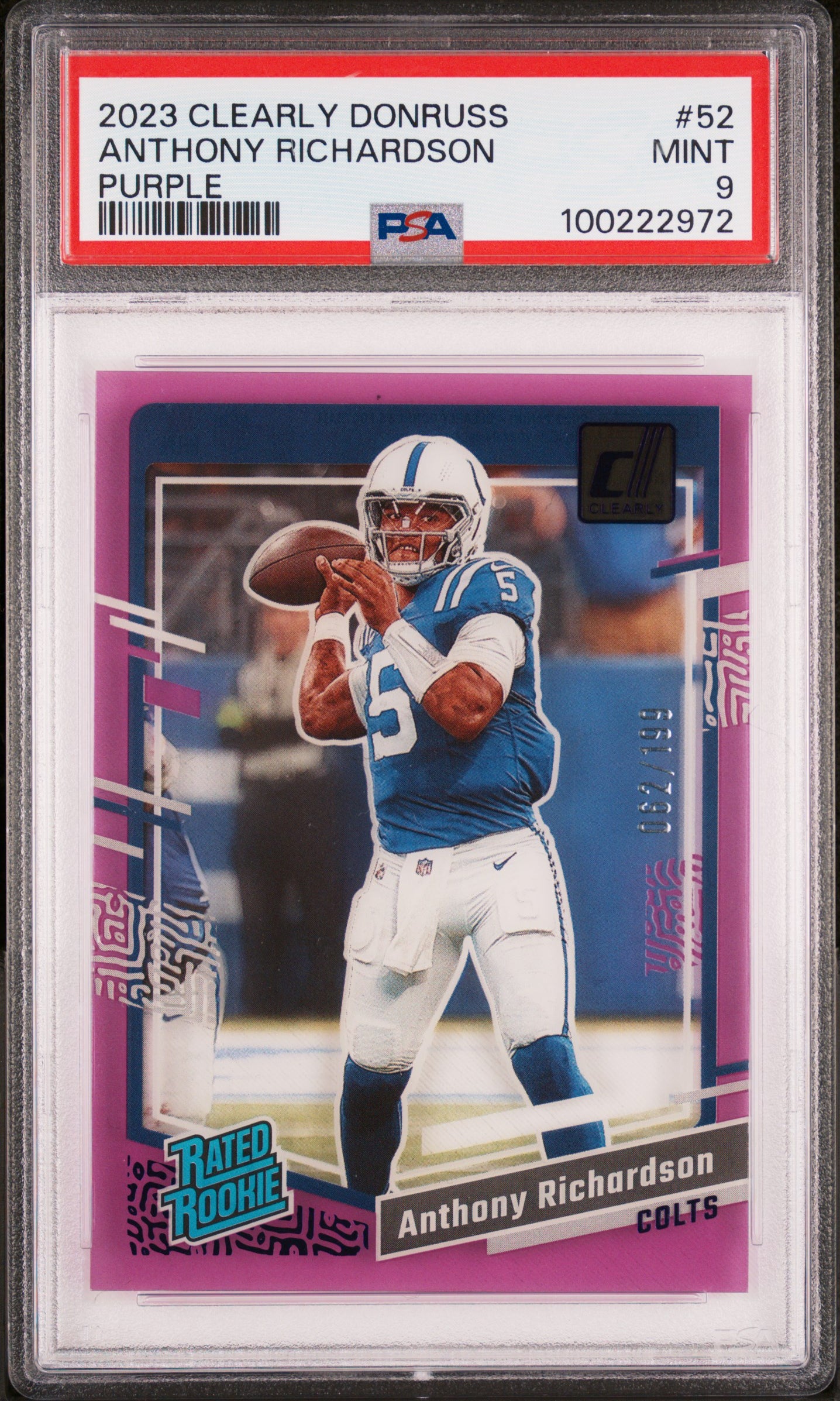 2023 Panini Clearly Donruss #52 Anthony Richardson Purple PSA 9
