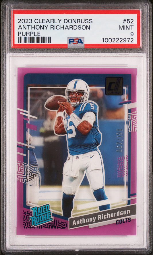 2023 Panini Clearly Donruss #52 Anthony Richardson Purple PSA 9