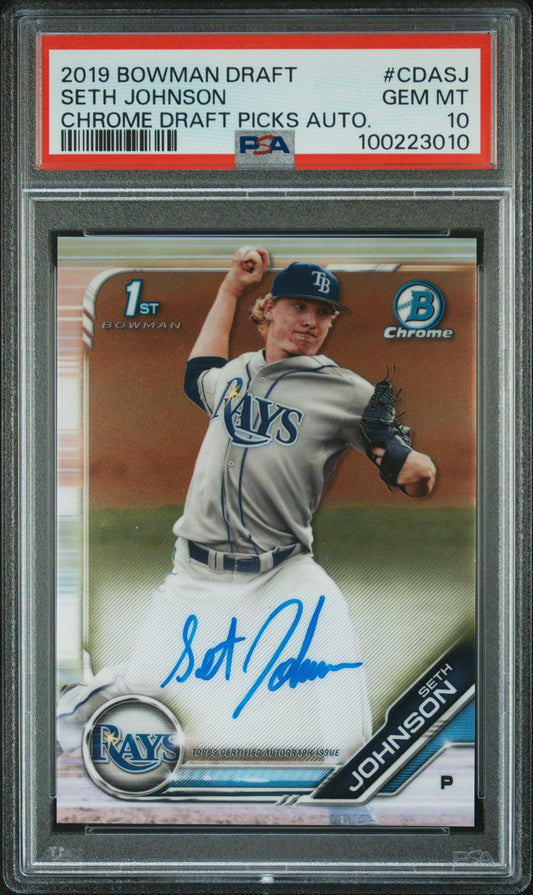 2019 Bowman Draft Chrome Draft Picks Autograph #CDASJ Seth Johnson PSA 10